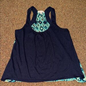 Weavers Navy and Teal Patterned Tank Top Size Large